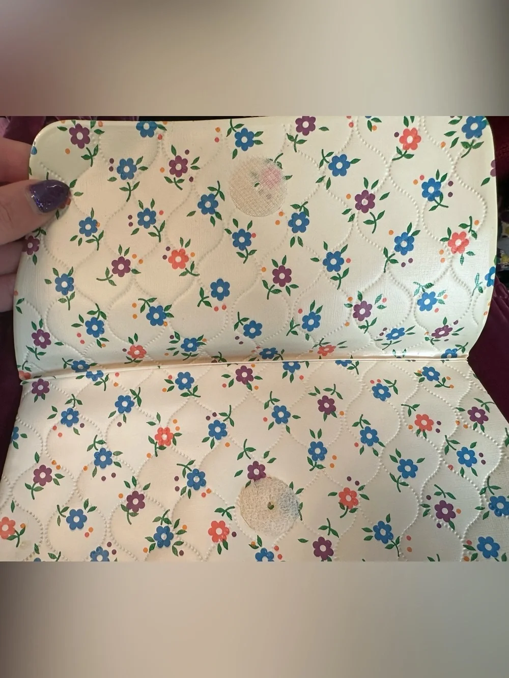 Vintage 70’s Johnson’s Cream Floral Baby Bag with Blue, Purple, and Pink Flowers